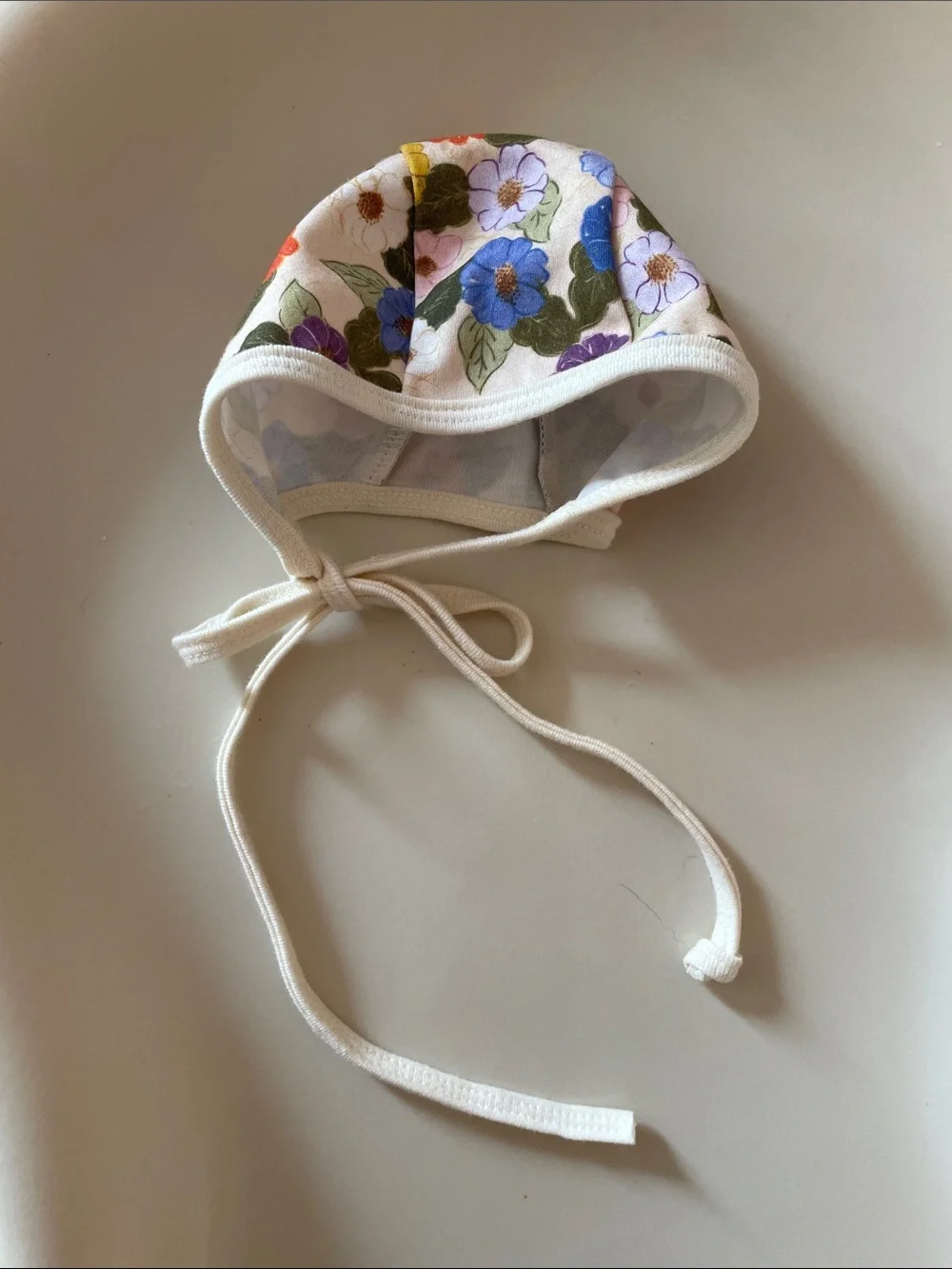 Floral Cotton Baby Bonnet - Cream with Multicolor Flowers